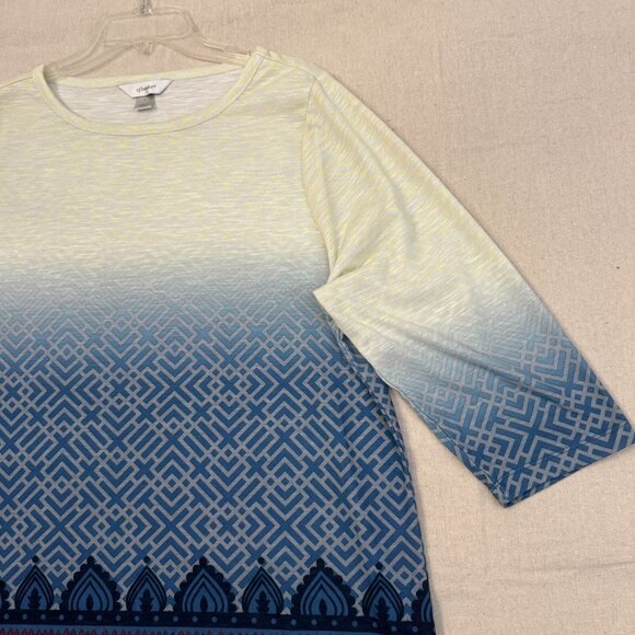 CJ Banks 3/4 Sleeve Tunic Top Geometric Ombre Women’s 1X Blue Ivory - Picture 6 of 12